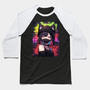 Kawaii Aesthetic Colorful Nekomimi Anime Cat Girl Graffiti Art Style Baseball T-Shirt